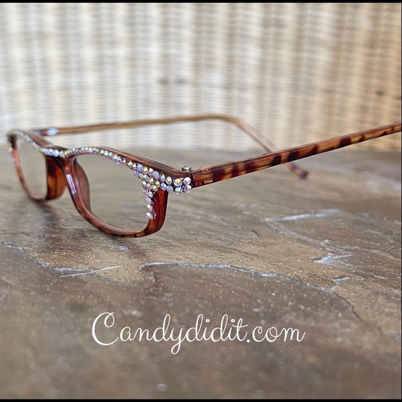 NWT Brown Tortoise Frames With Tiny AB Crystals Bling Reader Glasses 1.00 & Case - Picture 10 of 12